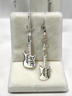 Silver Guitar Earrings